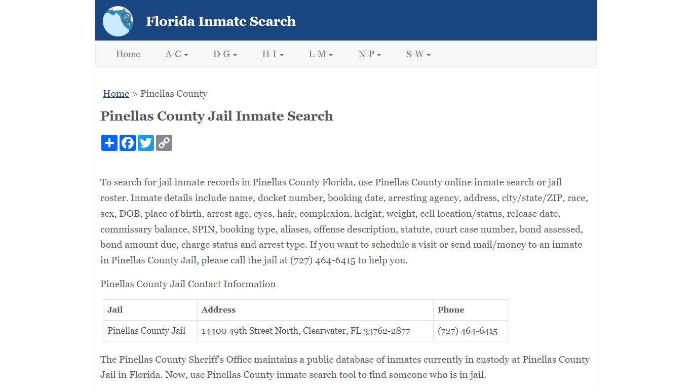 Pinellas County Jail Inmate Search